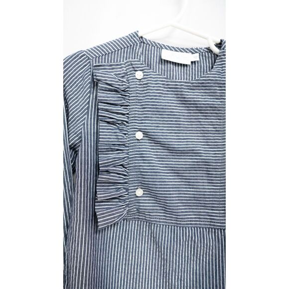 EPK Designed in France Girls Navy Stripe Blouse Nautical Sailor Ruffle Top 4 - Picture 4 of 5